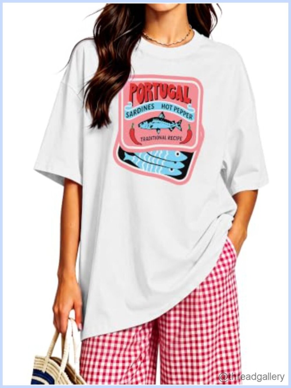 Women's Coastal Graphic T-Shirt Oversized Sardine Oyster Lobster Sun Tee